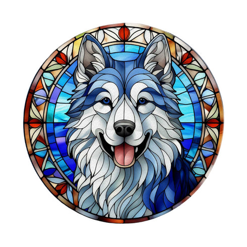 Alaskan Malamute Circular Glass Suncatcher Worktop Saver